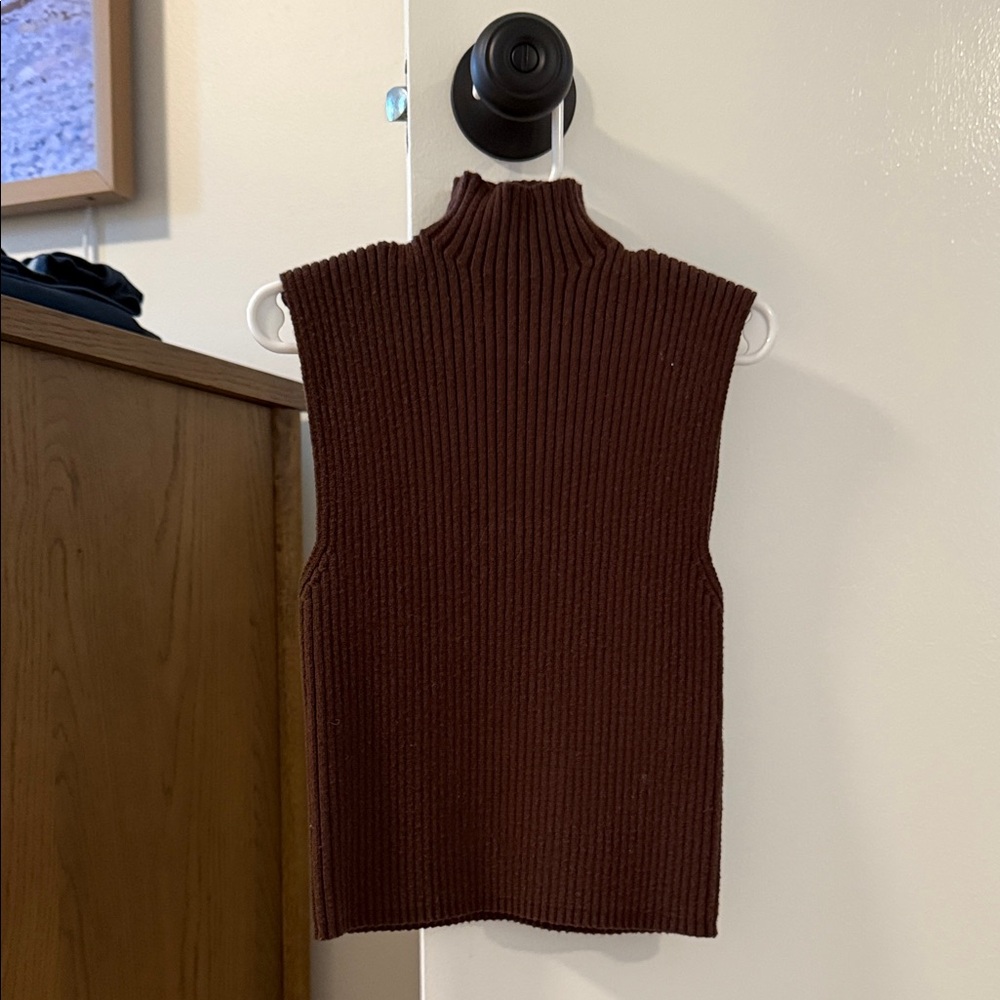 Zara Brown Ribbed Sleeveless Turtleneck Vest